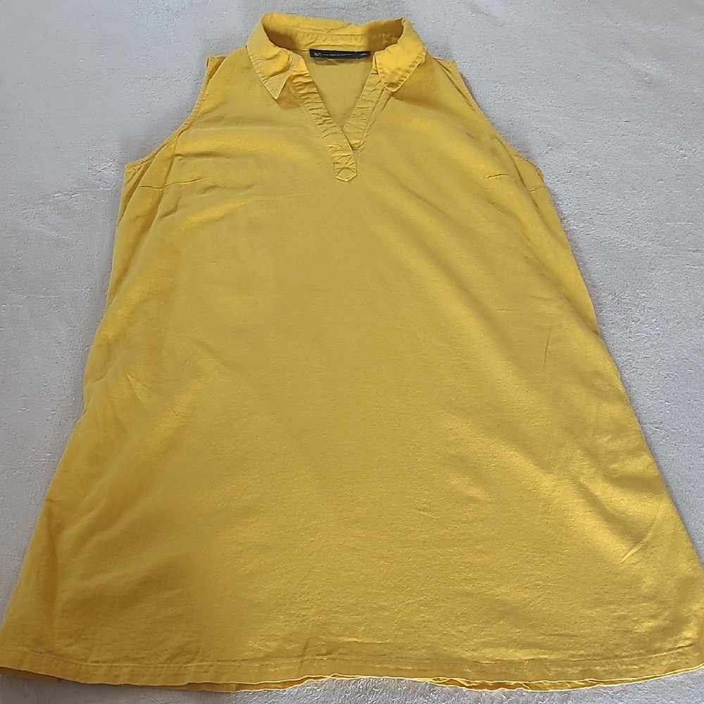NY&C Yellow Tunic Top L Collared V Neck Sleeveless Mini Dress Style Summer Boho